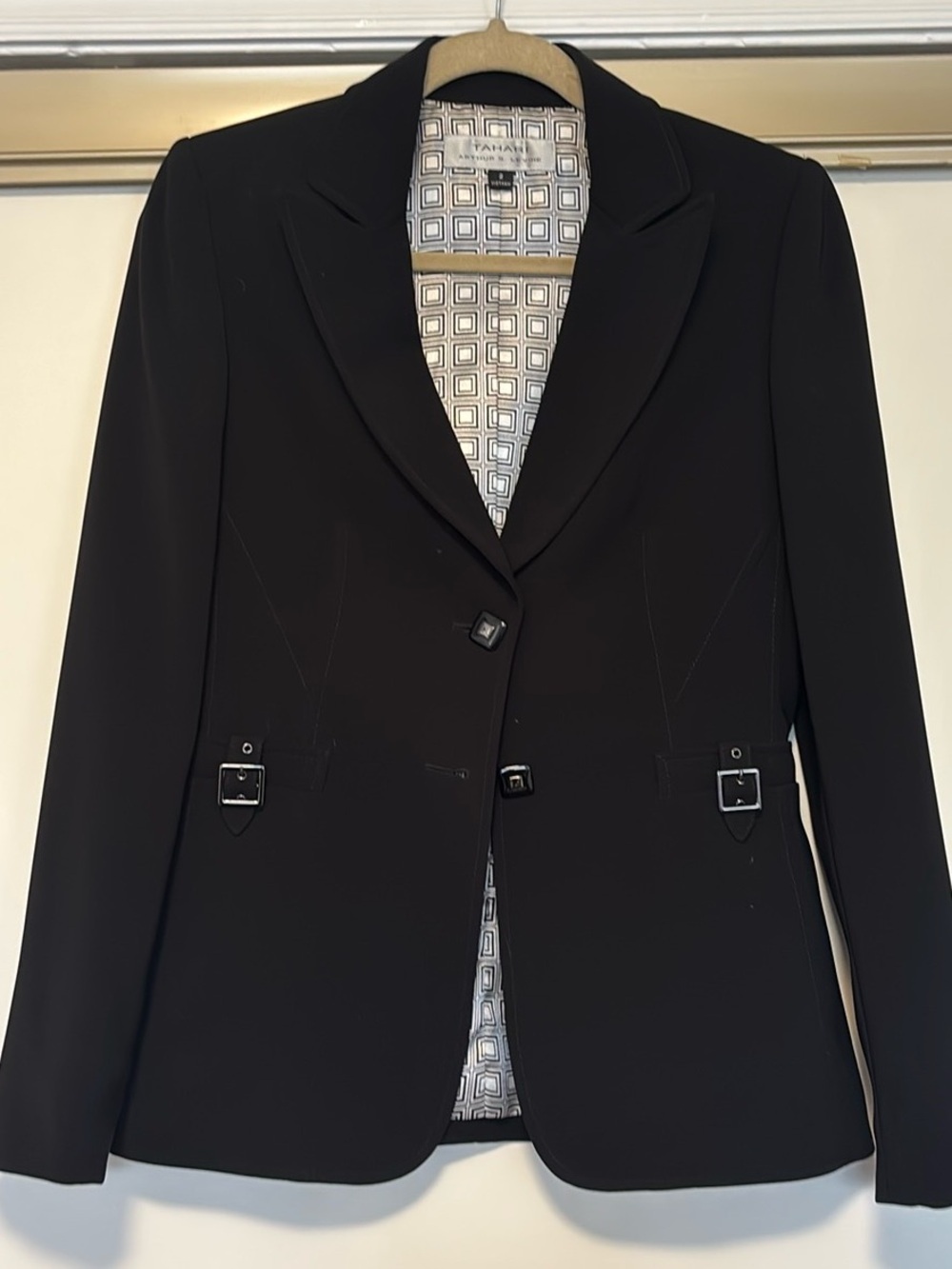Tahari ASL Black Tailored Blazer with Buckle Accents size 2